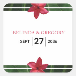 Red Frangipani Plumeria Wedding Quadratischer Aufkleber