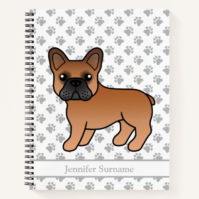 Red French Bulldog Cartoon Dog & Custom Text Notizbuch (Vorderseite)