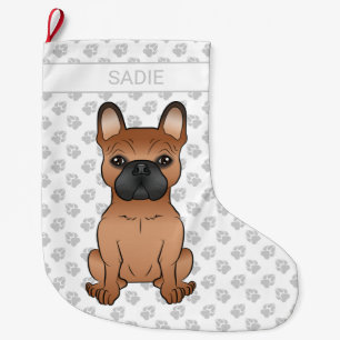 Red French Bulldog / Frenchie Cartoon Dog & Name Großer Weihnachtsstrumpf