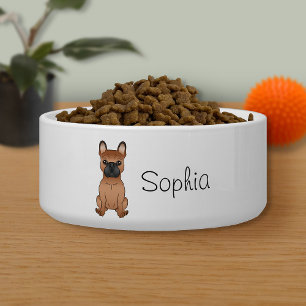 Red French Bulldog / Frenchie Cartoon Dog & Name Napf