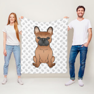 Red French Bulldog / Frenchie Cartoon Dog & Paws Fleecedecke