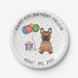 Red French Bulldog Niedlicher Cartoon Dog Geburtst Pappteller