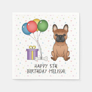Red French Bulldog Niedlicher Cartoon Dog Geburtst Serviette
