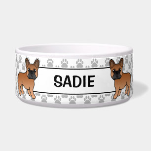 Red French Bulldog Niedlicher Cartoon Dog & Name Napf