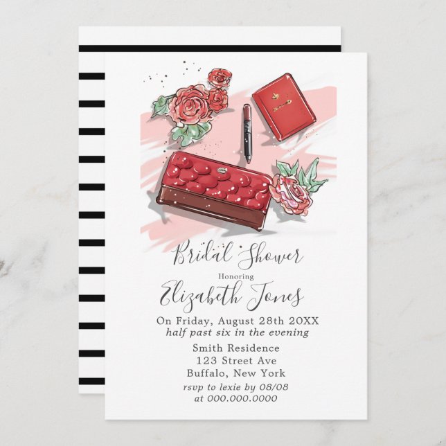 Red French Fashion Brautparty Einladung (Vorne/Hinten)