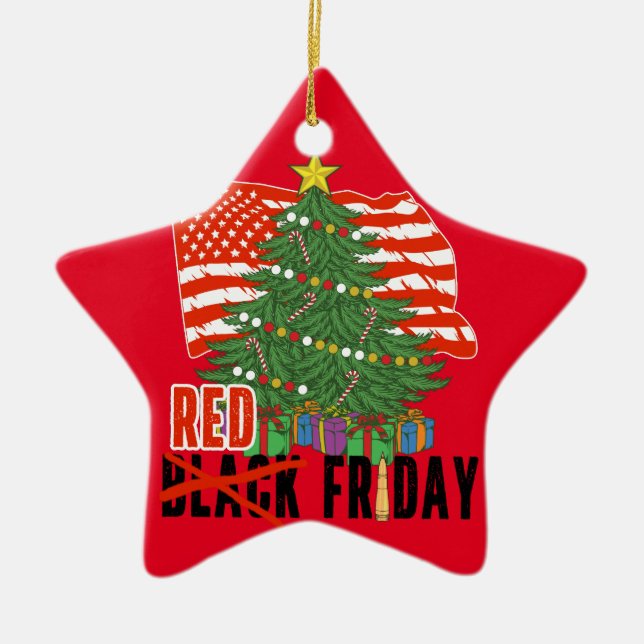 RED Fridays Christmas Tree Military US Flag Keramik Ornament (Vorne)
