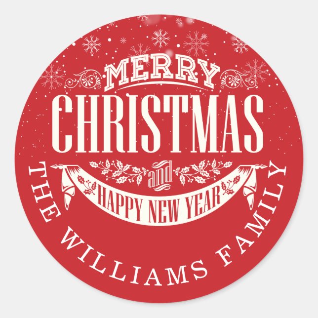 Red Frohe Weihnachten und ein glückliches neues Ja Runder Aufkleber (Vorderseite)