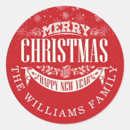 Red Frohe Weihnachten und ein glückliches neues Ja Runder Aufkleber