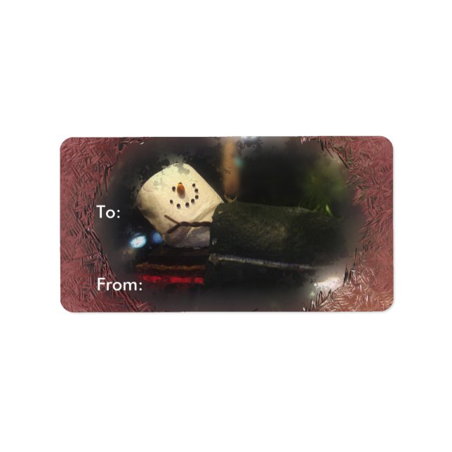 Red Frosty S'mores Snowman Gift Labels Adressaufkleber (Vorne)