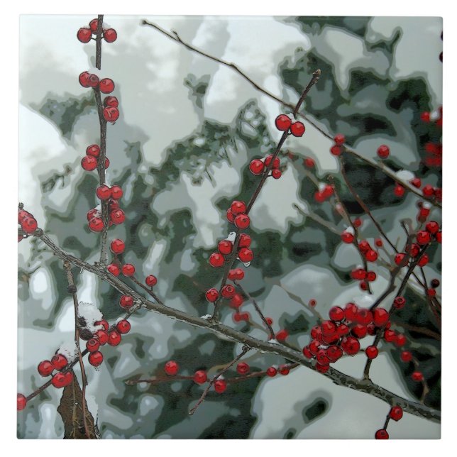 Red Frozen Winter Berries Keramik Tile Fliese (Vorderseite)