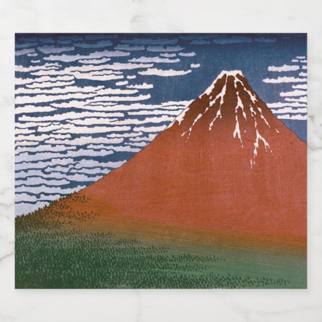 Red Fuji, Aka Fujiyama Volcano Katsushika Hokusai Bierflaschenetikett (Einzelnes Label)