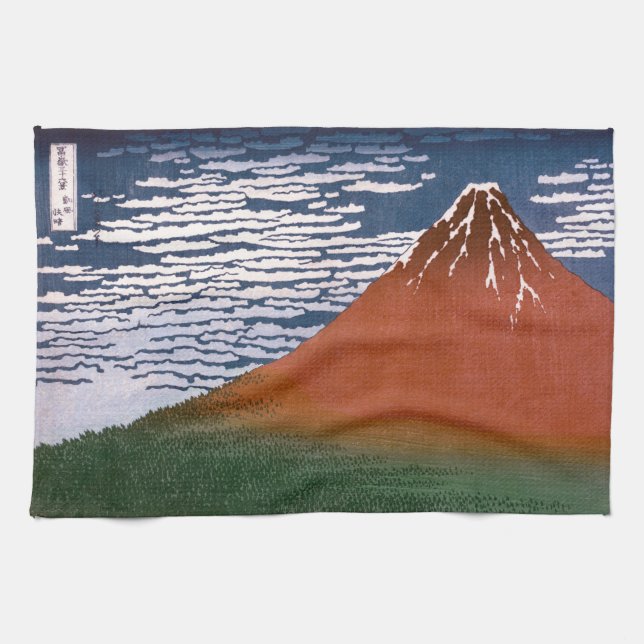 Red Fuji, Aka Fujiyama Volcano Katsushika Hokusai Geschirrtuch (Horizontal)