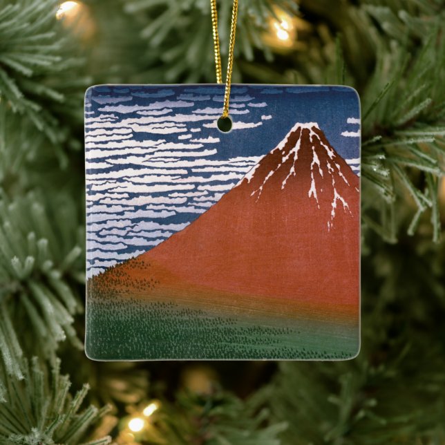 Red Fuji, Aka Fujiyama Volcano Katsushika Hokusai Keramikornament (Baum)