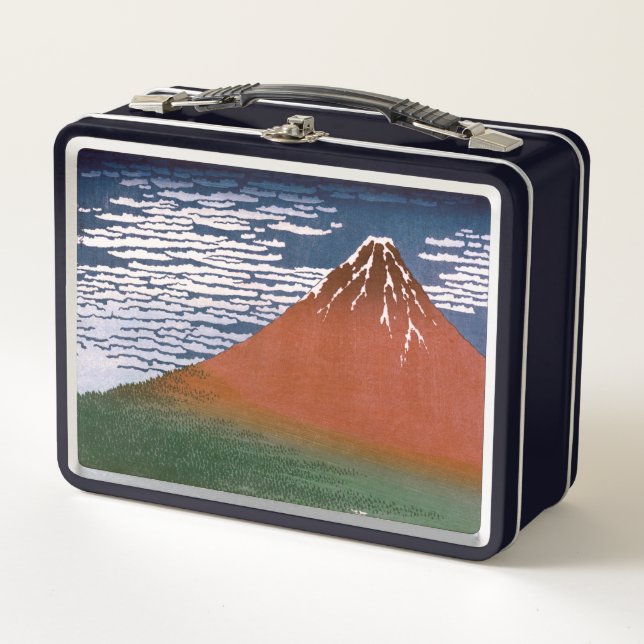 Red Fuji, Aka Fujiyama Volcano Katsushika Hokusai Metall Brotdose (Vorderseite)