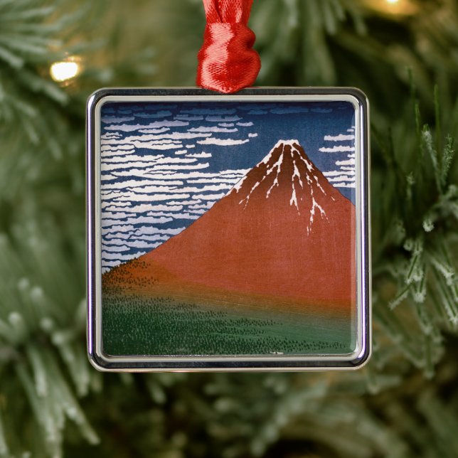 Red Fuji, Aka Fujiyama Volcano Katsushika Hokusai Ornament Aus Metall (Baum)