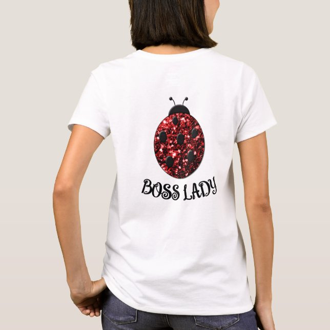 Red funkelnd Ladybug BOSS LADY Personalize T-Shirt (Rückseite)