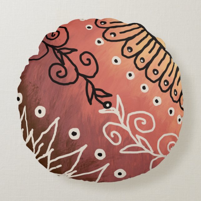 Red Funny Art Pattern Rundes Kissen (Vorderseite)