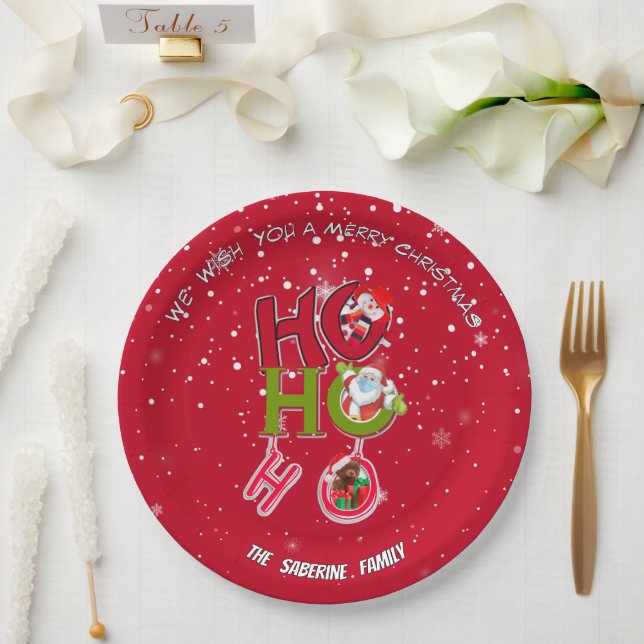 Red Funny HO HO HO Retro Christmas Festive Holiday Pappteller (Hochzeit)
