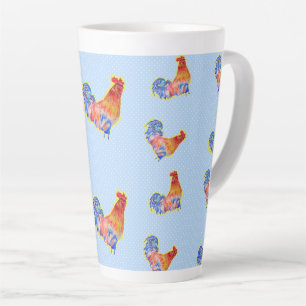 Red Funny Rooster Cockerel Blue and White Spots Co Milchtasse