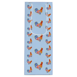 Red Funny Rooster Cockerel Blue und White Spots Geschenktüte Für Weinflaschen