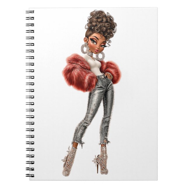 Red Fur Glam Girl Spiral Photo Notebook Notizblock (Vorderseite)