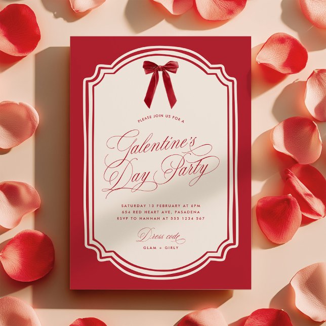 Red Galentine's Day Party Invitation with Bow Einladung (Von Creator hochgeladen)