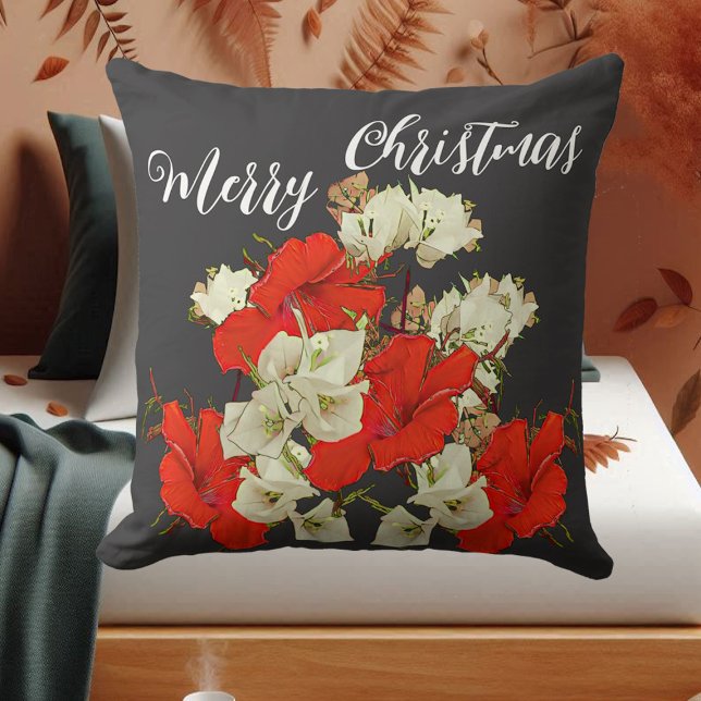 Red Garden Hibiskus Frohe Weihnachten Blumenblüten Kissen (Red Garden Hibiscus Merry Christmas Floral Blooms Throw Pillow)