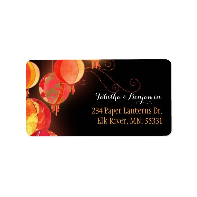 Red Garden Lanterns Wedding Address Adressaufkleber (Vorne)