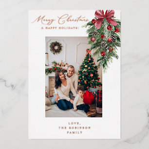 Red Garland Ornament Frohe Weihnachten / Foto Folieneinladung