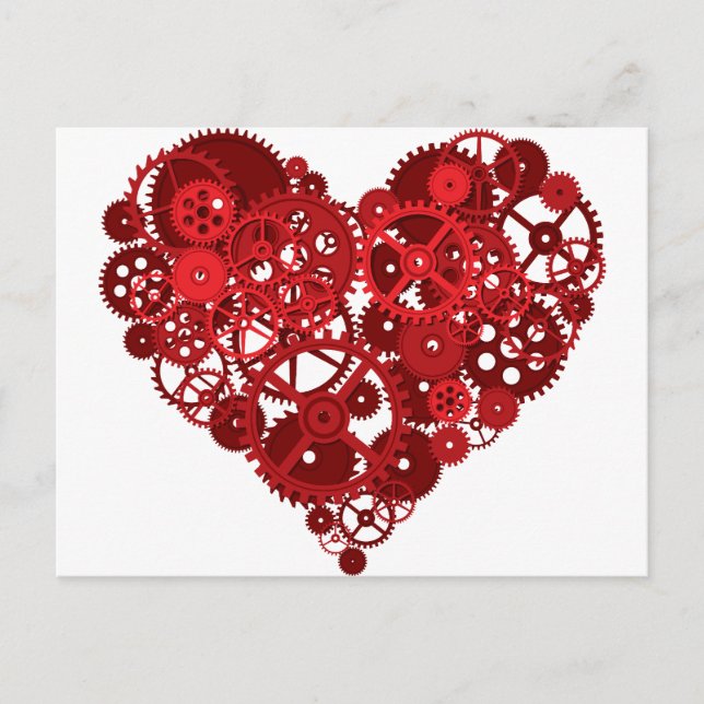 Red Gears Heart Postkarte (Vorderseite)