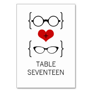 Red Geeky Glasses Wedding Table Card Tischnummer