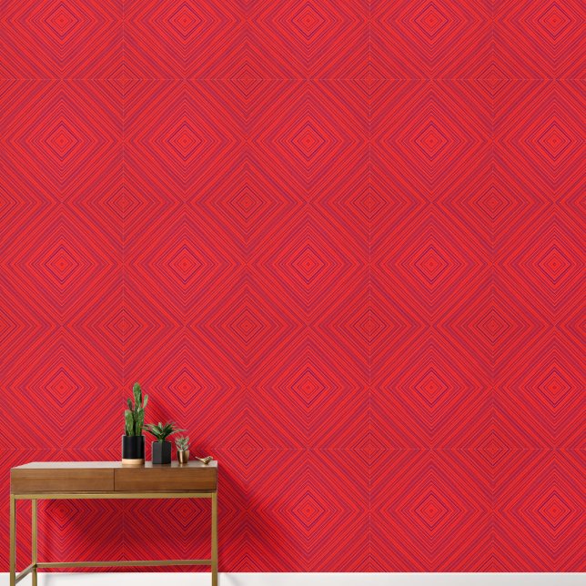 Red Geometric Diamond Pattern Tapete (Hausflur)