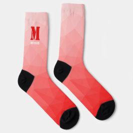 Red geometric mesh pattern Monogram Socken