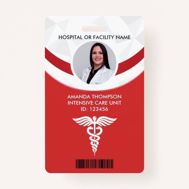 Red Geometric Nurse Foto ID Ausweis (Vorderseite)