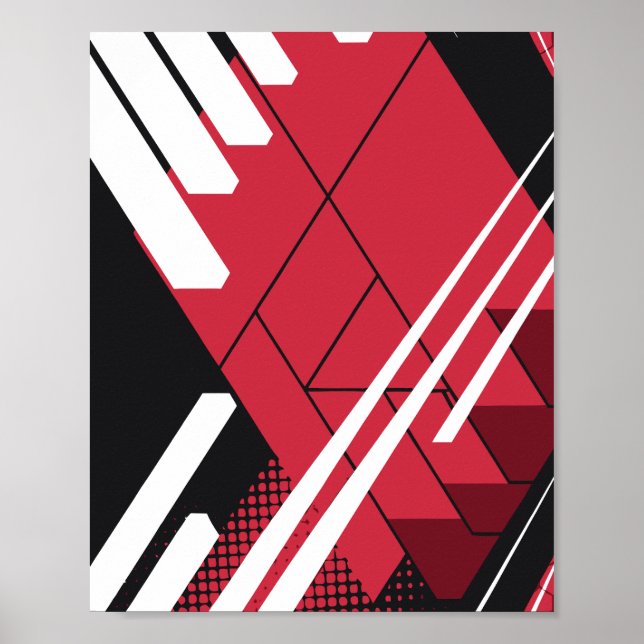 Red Geometric Structure with Shaded Depth Poster (Vorne)