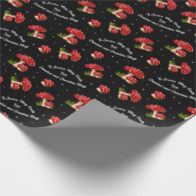 Red Gepunktet Mushroom Geschenkpapier (Ecke)