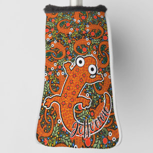 Red Gepunktet Newt on Black Personalisiert Schwanz Golf Headcover