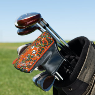 Red Gepunktet Newt on Black Personalisiert Schwanz Golf Headcover