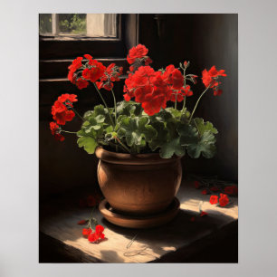 Red Geranium Blume Art Print Poster