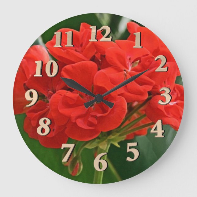 Red Geranium Große Wanduhr (Vorderseite)