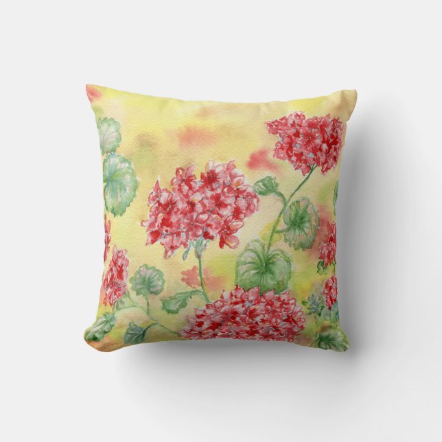 "Red Geraniums" Throw Kissen (Vorderseite)