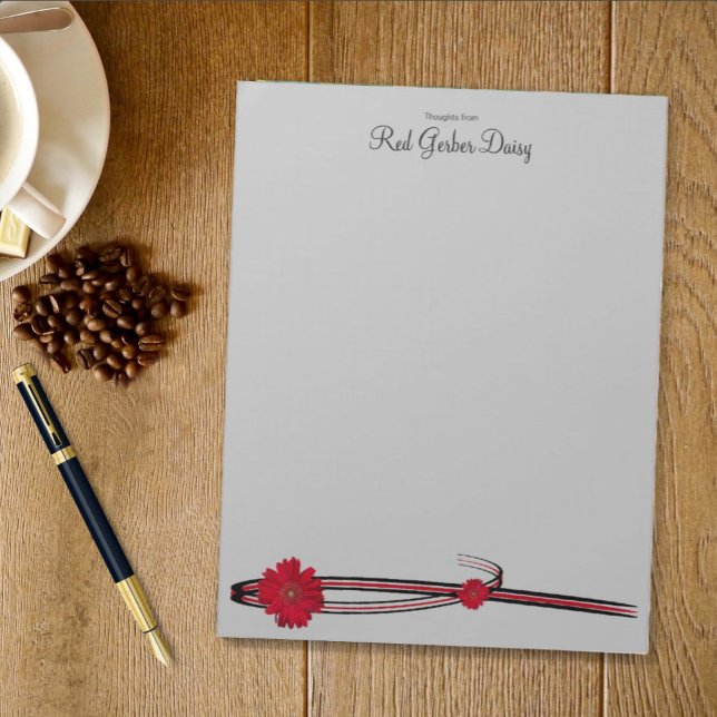 Red Gerber Daisy and Filigree Template Notizblock (Red Gerber Daisy bottom template notepad)