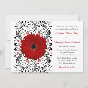Red Gerber Daisy Black Floral Wedding Einladung