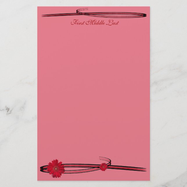 Red Gerber Daisy Blume Fotograf Blühte Custom Briefpapier (Vorderseite)