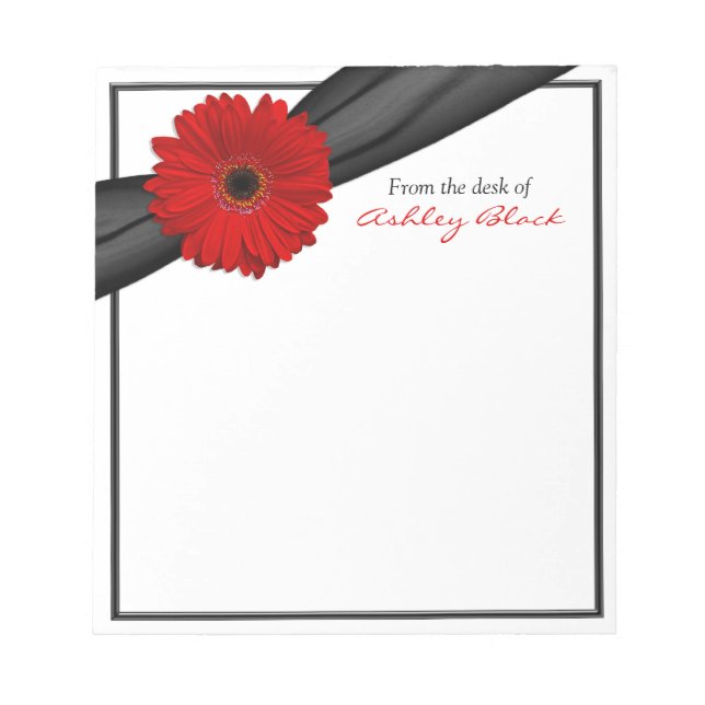 Red Gerber Daisy Ribbon Personalisiert Notepad Notizblock (Vorderseite)