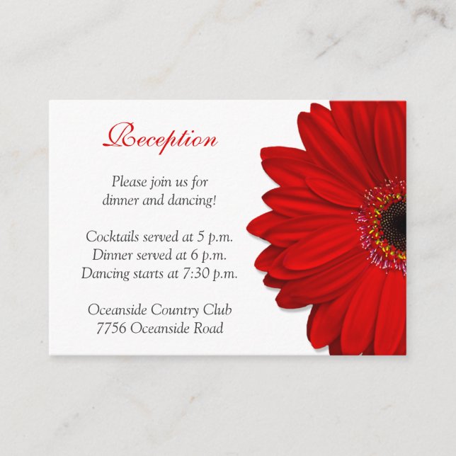 Red Gerber Daisy Wedding Reception Card Begleitkarte (Vorderseite)