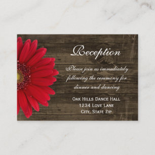 Red Gerber Daisy Wedding Reception Direction Card Begleitkarte