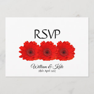 Red Gerbera Custom Double Side Wedding RSVP Karte