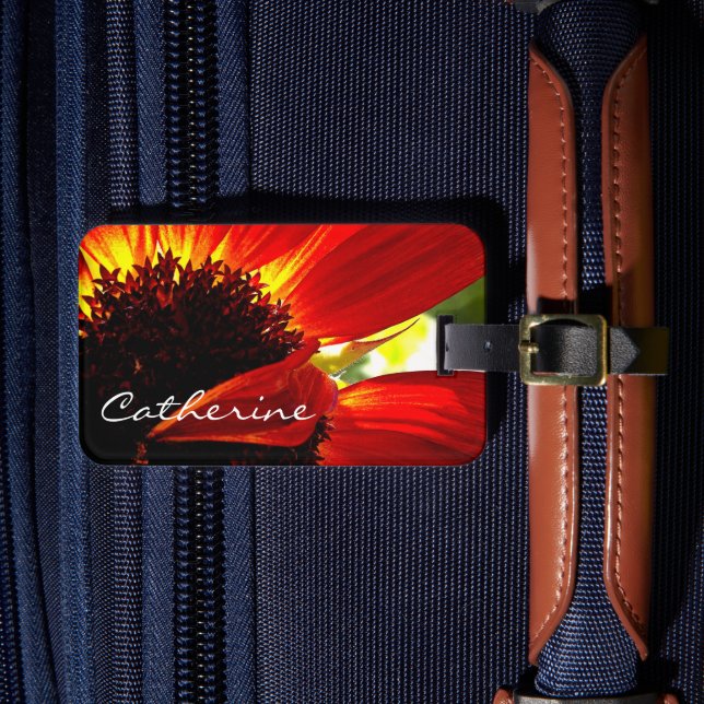 Red gerbera daisa Foto individuelle Name Skript mo Gepäckanhänger (Vorderseite Insitu 4)