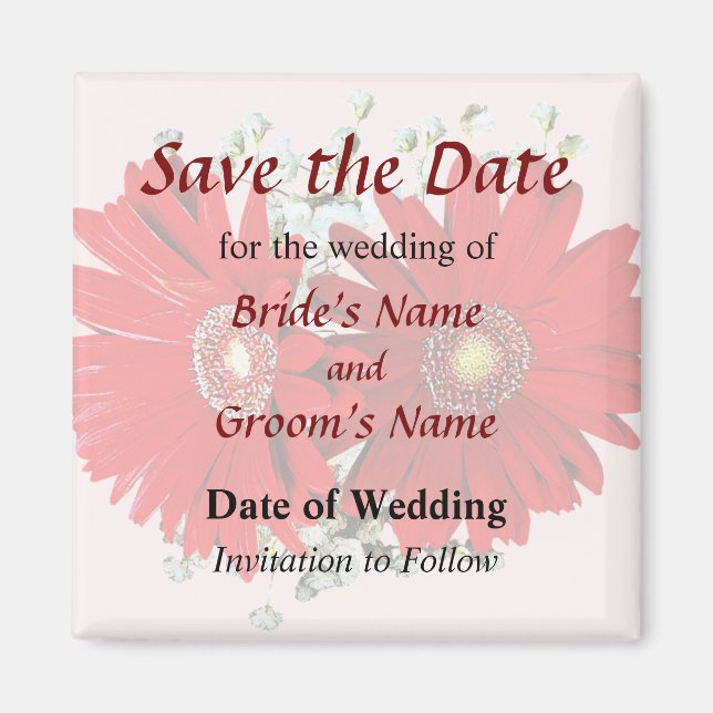 Red Gerbera Daisies und Stephanotis Save the Date Magnet (Vorne)